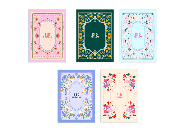 Pack of 10 Floral Pastel Rectangle Eid Mubarak Cards