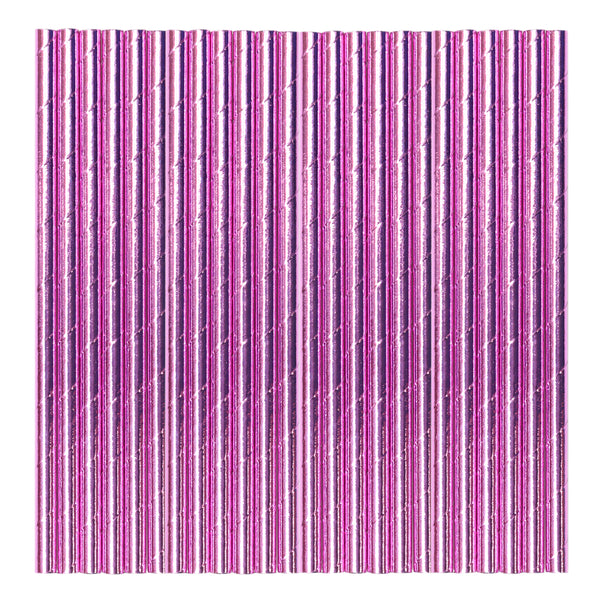 Fuchsia Metallic Paper Party Straws